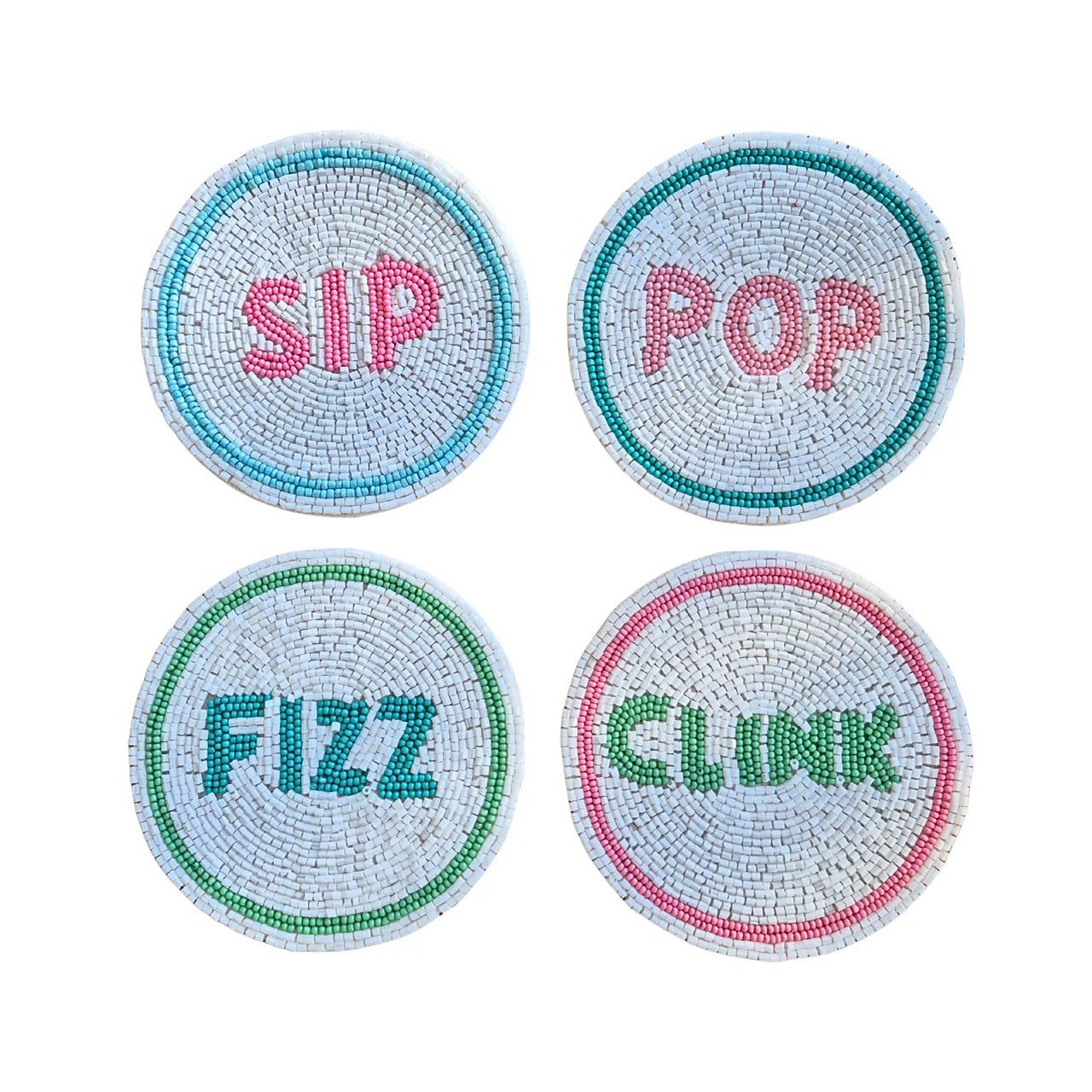 Beaded Coaster Set of 4 - Sip, Pop, Fizz, Clink