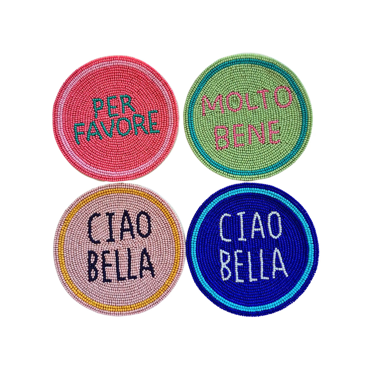 Beaded Coaster Set of 4 - Ciao Bella, Per Favore, Molto Bene