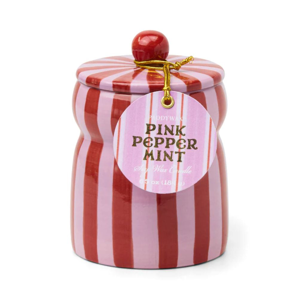 Striped Cabana Candle 6.5oz - Pink Peppermint