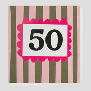 Age 50 Pink & Khaki Stripe Card