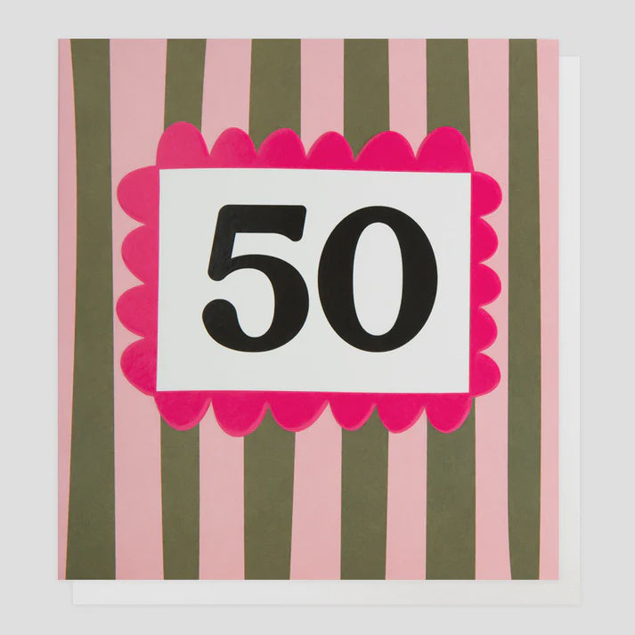 Age 50 Pink & Khaki Stripe Card