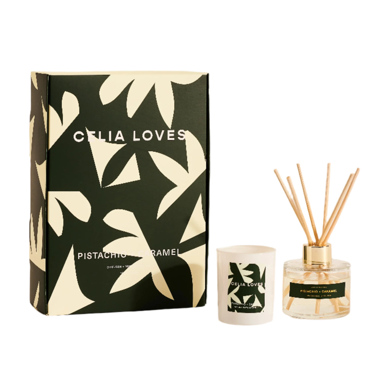 Celia Loves Diffuser & Mini Candle Set - Pistachio & Caramel
