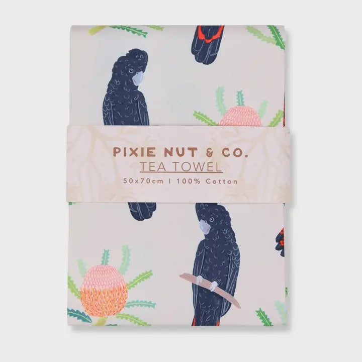 Australian Tea Towel - Black Cockatoo Banksia