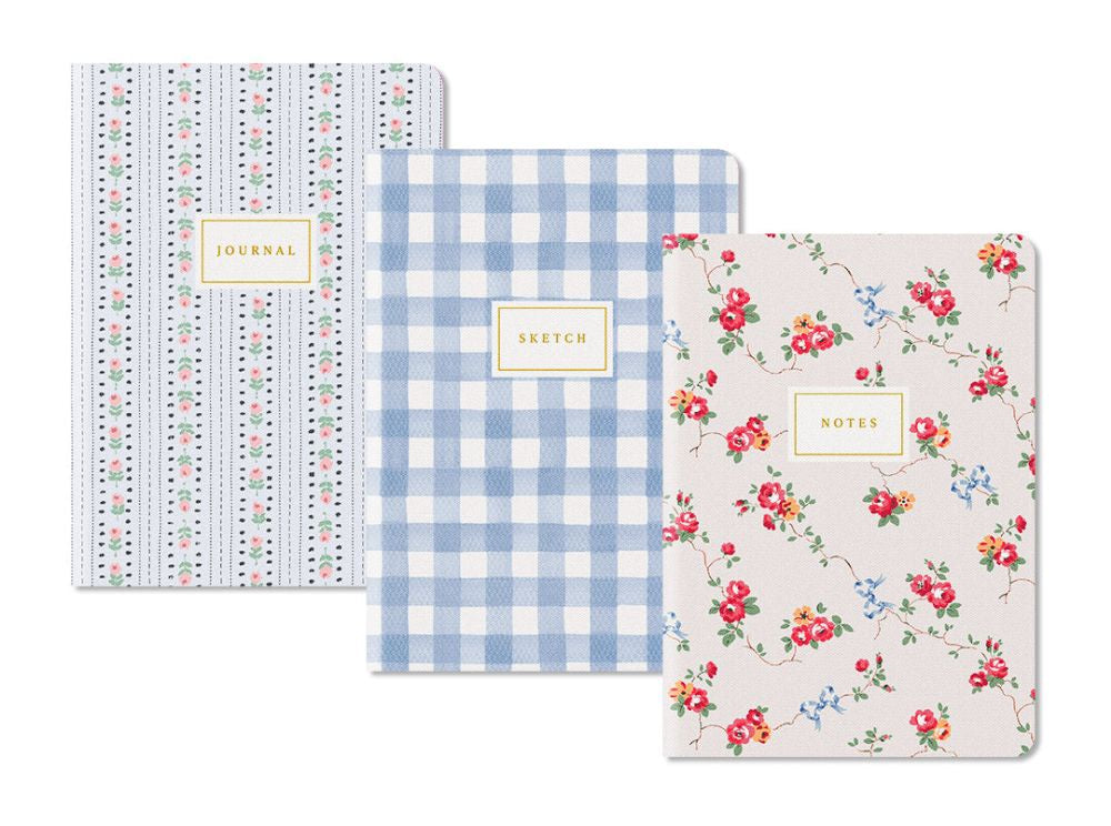 Medium Notebook Set - Blue Floral & Check