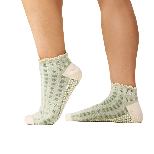 Classic Low Rise Grip Socks - Gingham Frill Rose
