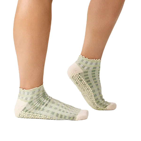 Classic Low Rise Grip Socks - Gingham Frill Rose
