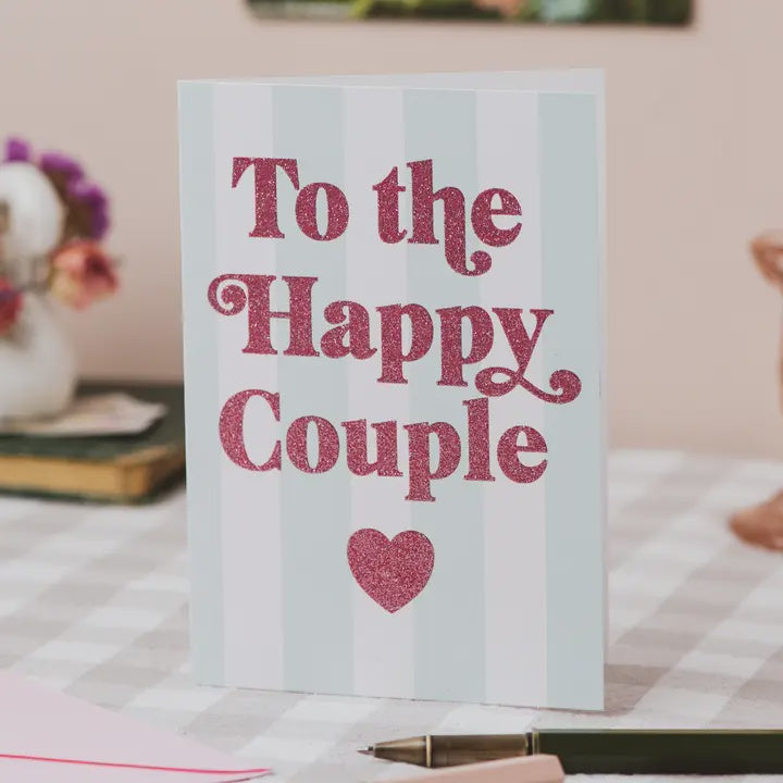 To the Happy Couple Stripe and Pink Glitter Card