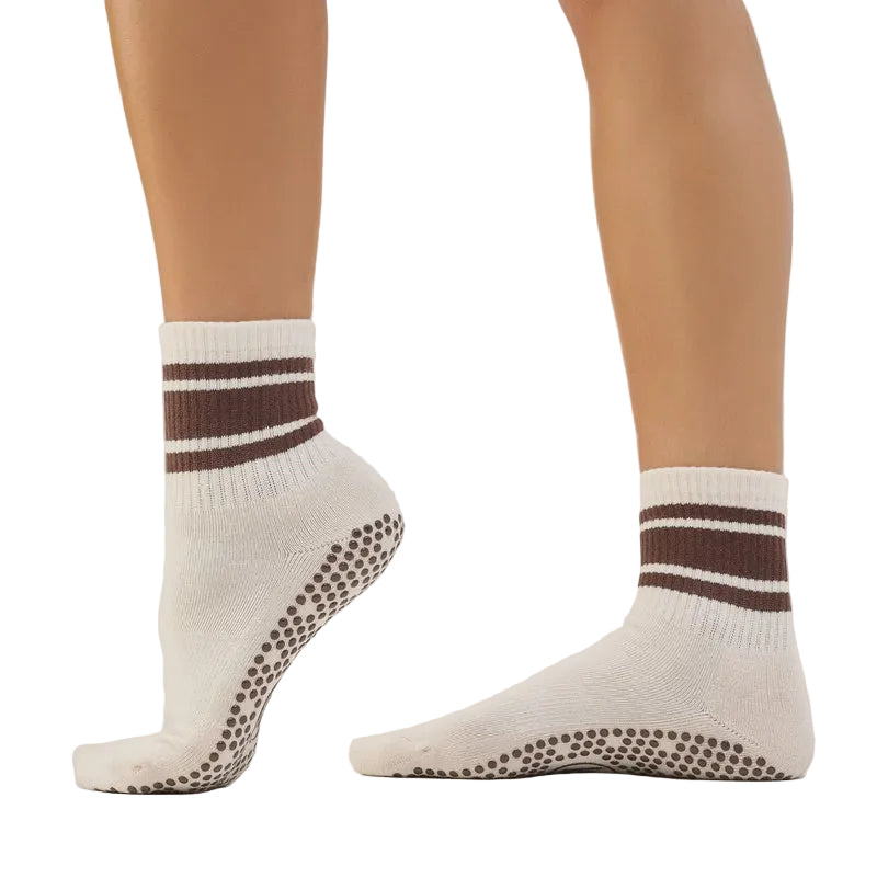 Crew Grip Socks - Oat Espresso Stripe