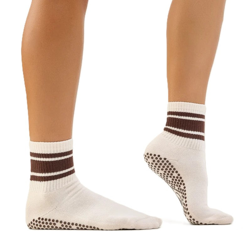 Crew Grip Socks - Oat Espresso Stripe
