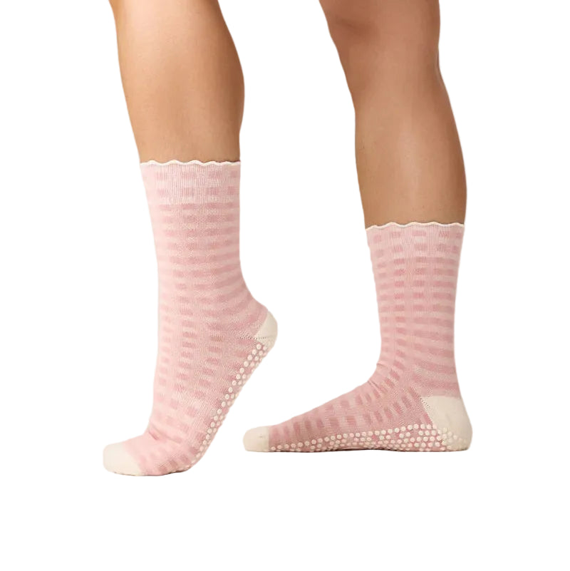 Crew Grip Socks - Gingham Frill Rose