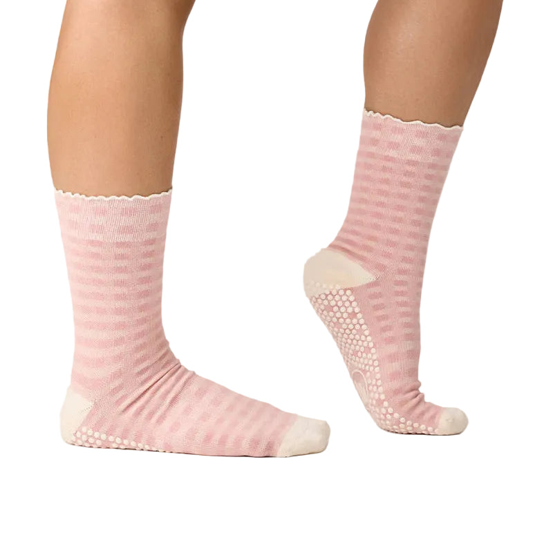 Crew Grip Socks - Gingham Frill Rose