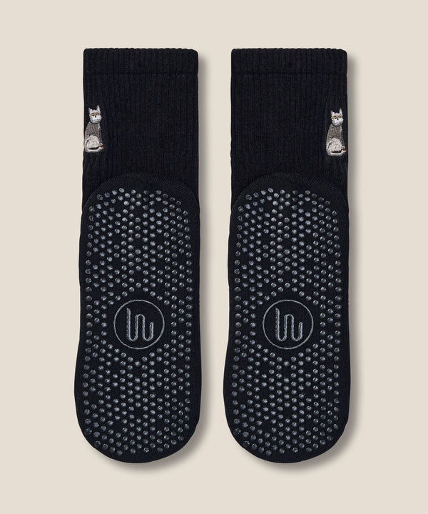 Crew Grip Socks - Grey Cat Black