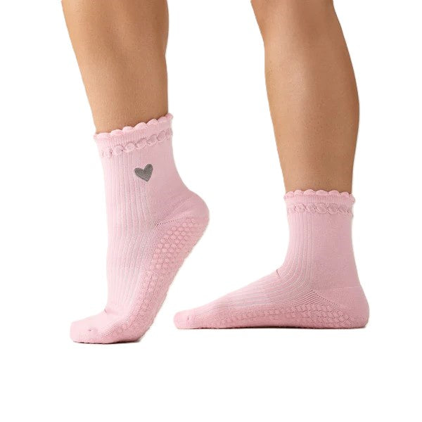 Crew Grip Socks - Heart Ruffle Pink