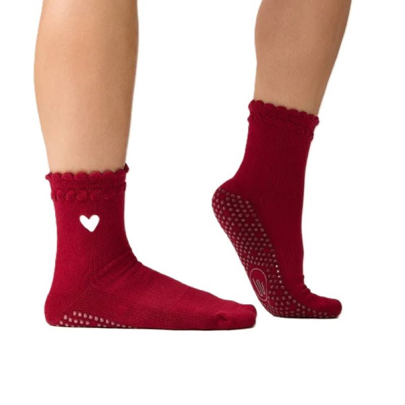 Crew Grip Socks - Heart Ruffle Burgundy