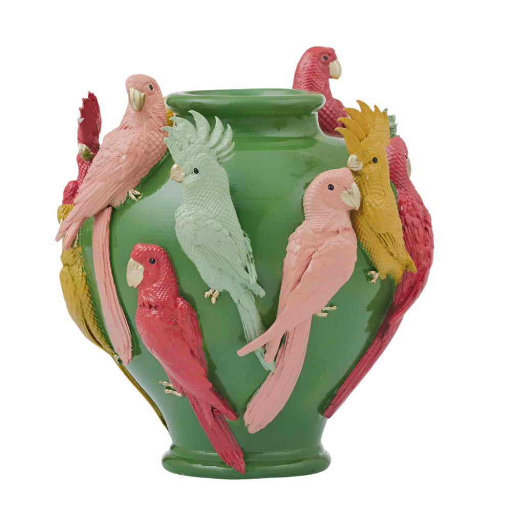 Cello Resin Bird Vase - Green