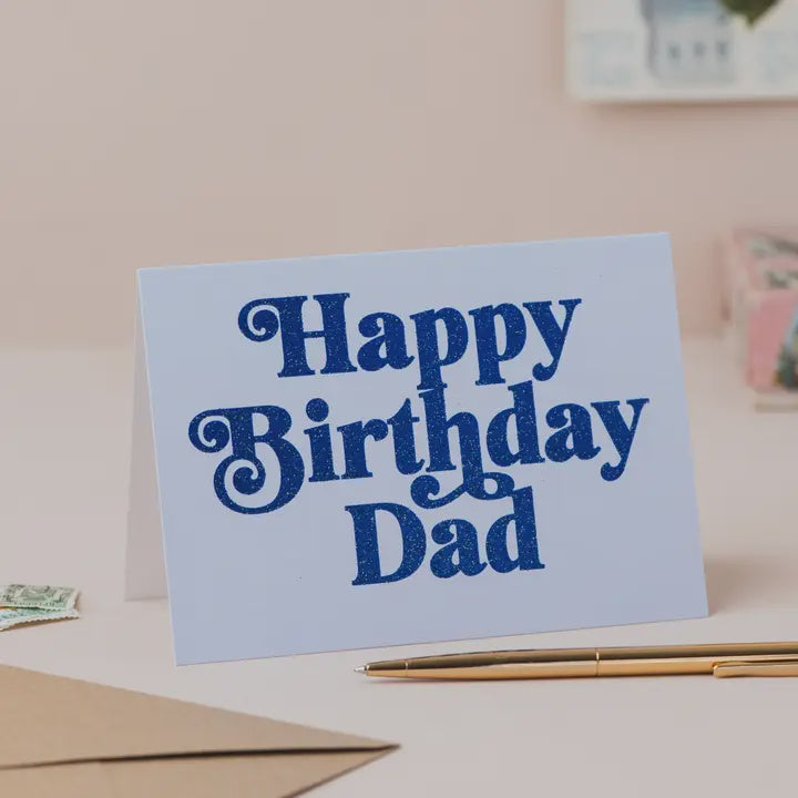 Happy Birthday Dad Blue Glitter Card