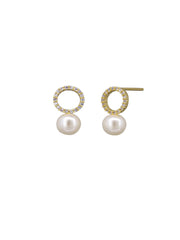 Crystal Ring and Pearl Earrings - Gold