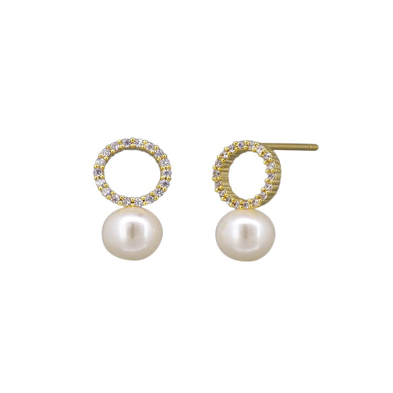 Crystal Ring and Pearl Earrings - Gold