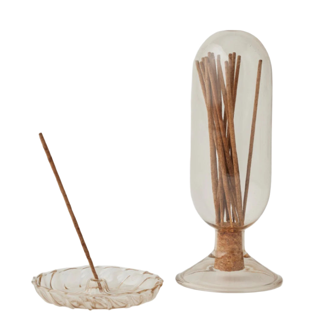 Klein Glass Cloche With 50pc Incense And Holder - Amberwood