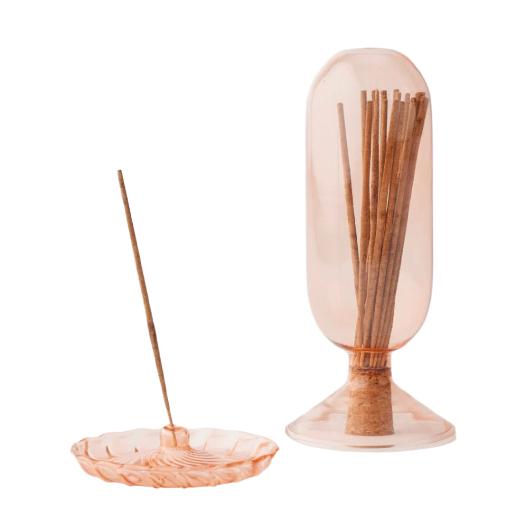 Klein Glass Cloche With 50pc Incense And Holder - Peony