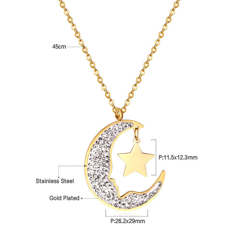 Crescent Moon Star Necklace