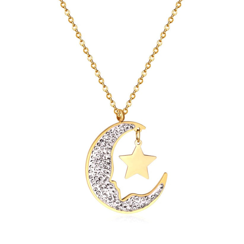 Crescent Moon Star Necklace