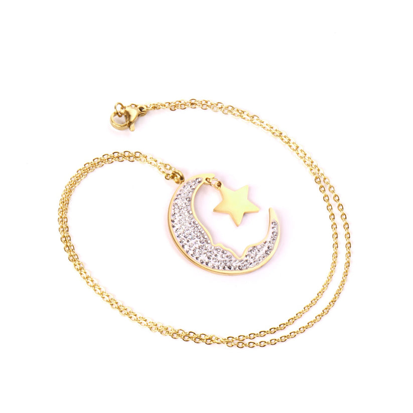 Crescent Moon Star Necklace