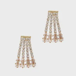Four Drop Crystal Post Earrings - Gold/Clear