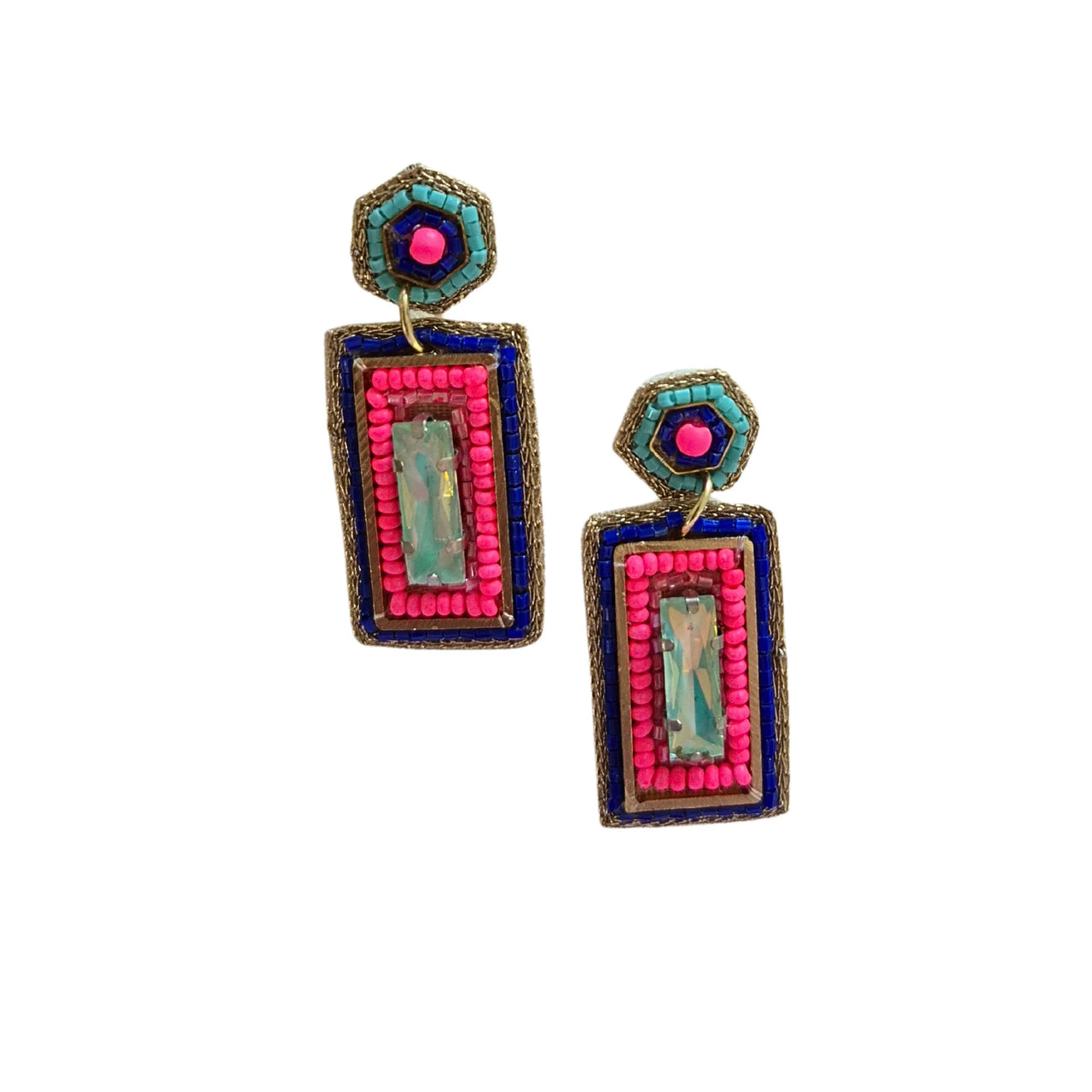 Beaded Rectangle Statement Earrings