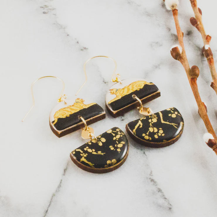 Art Nouveau Cat Half Circle Stack Earrings