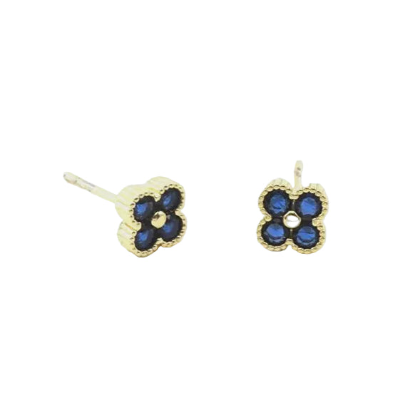 Crystal Clover Stud Earrings - Sapphire