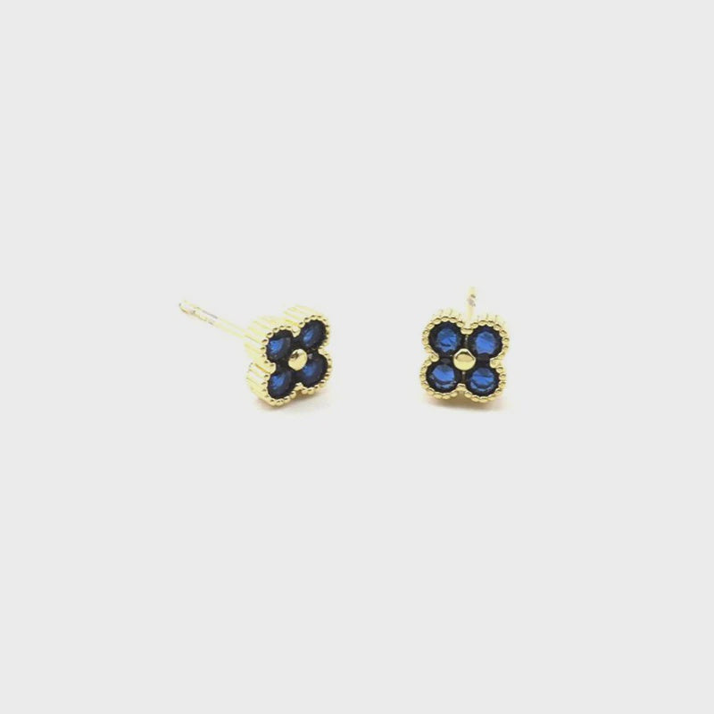 Crystal Clover Stud Earrings - Sapphire