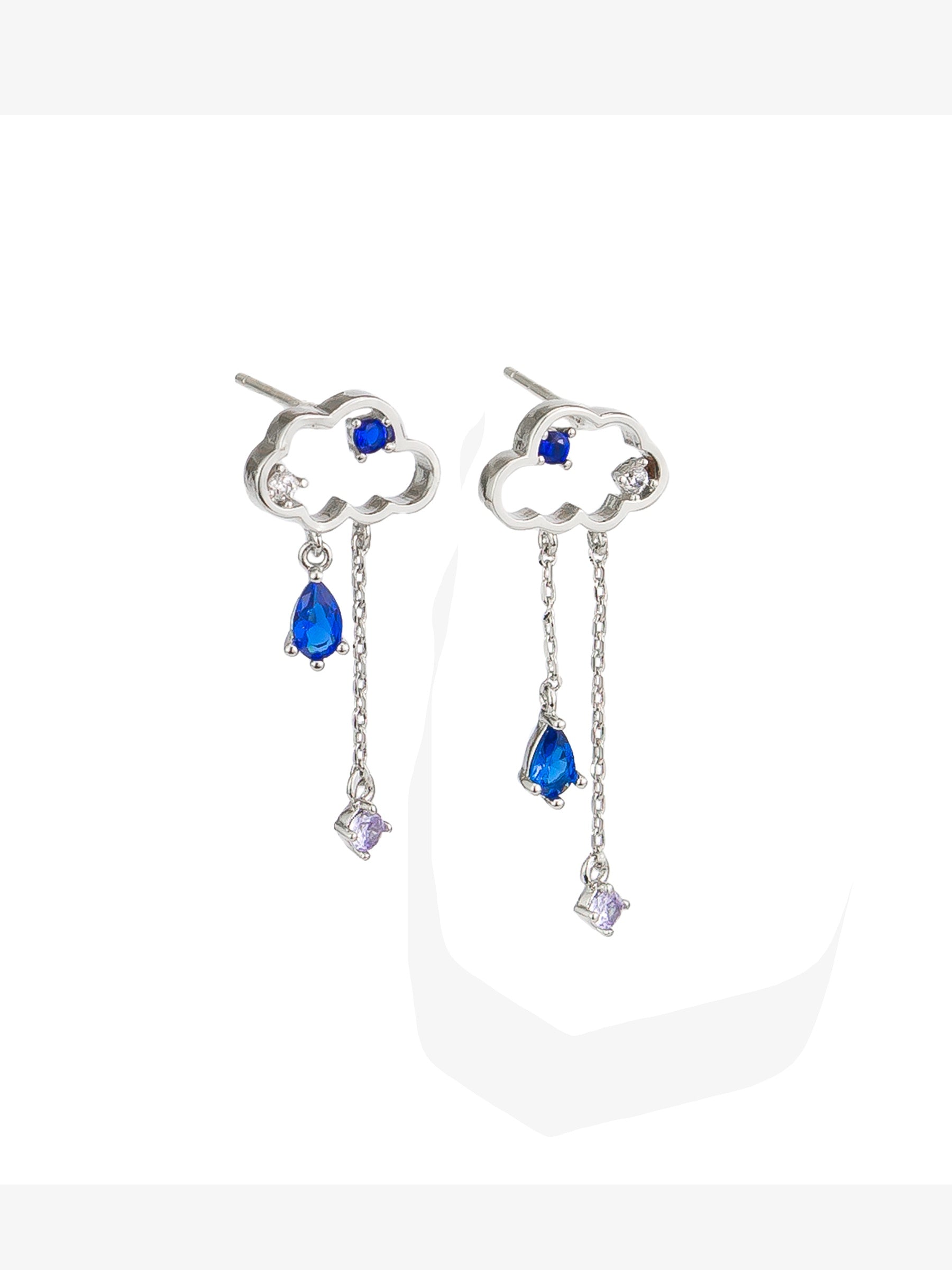 Cloudy Crystal Shower Drop Stud Earrings, Blue - Silver