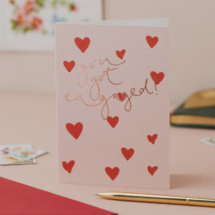 You Got Engaged! Multi Hearts Foil Card