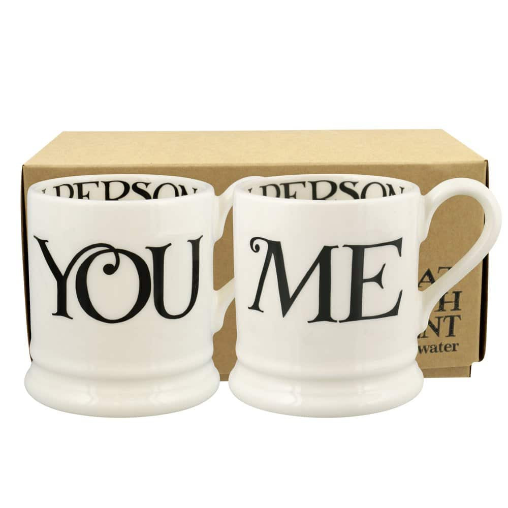 Set of 2 Half Pint Mugs - Black Toast You & Me