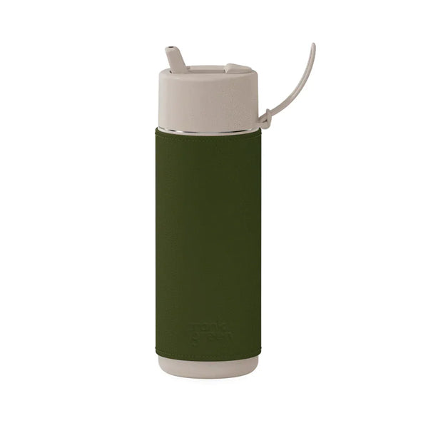 Ceramic Reusable Bottle with Straw Lid + Sleeve 595mL - Moon Dust / Khaki