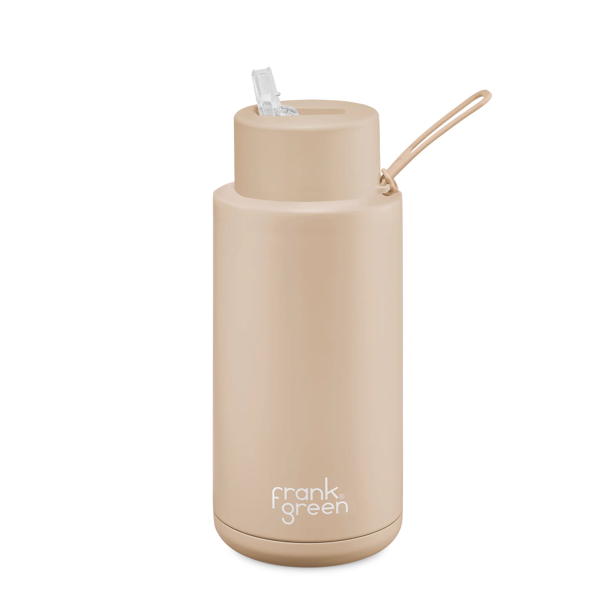 Ceramic Reusable Bottle With Straw Lid 1L - Soft Stone