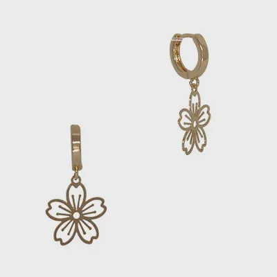 Filigree Flower Huggie Earrings - Gold