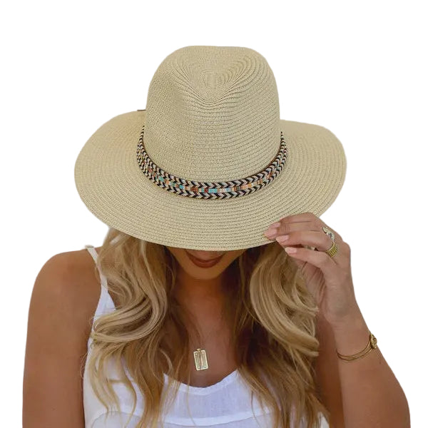 Classic Panama Hat with Embellishment Trim - Natural