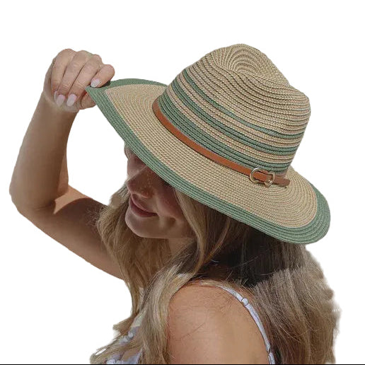 Classic Panama Hat with Detail Buckle - Sage