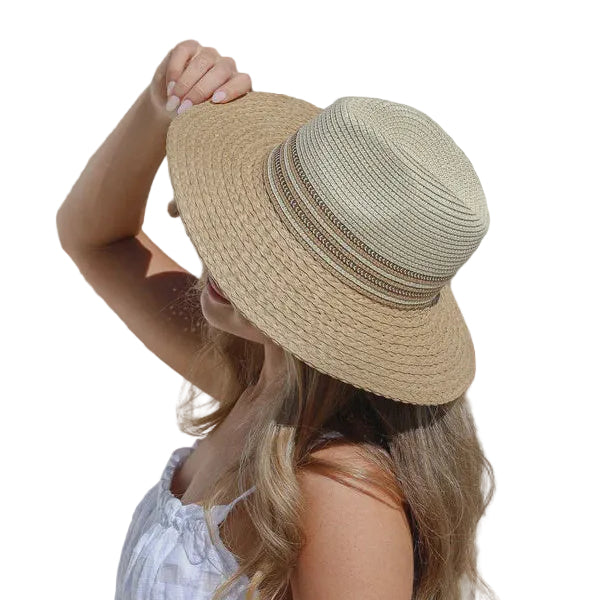 Classic Panama Hat with Contrast Detail - Tan Natural
