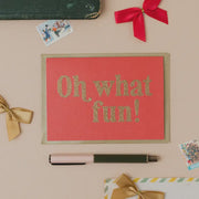 Oh What Fun Red and Gold Glitter Card