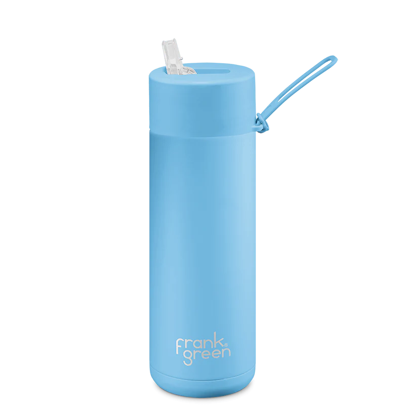 595mL Ceramic Bottle + Flip Straw Lid - Blue Lagoon