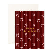 Birthday Burgundy Striped Bows Greeting Card