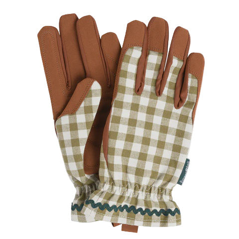 Gingham Olive Check Gardening Gloves For Women  - One Size