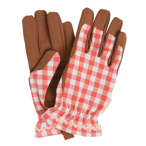 Gingham Red Check Gardening Gloves For Women - One Size