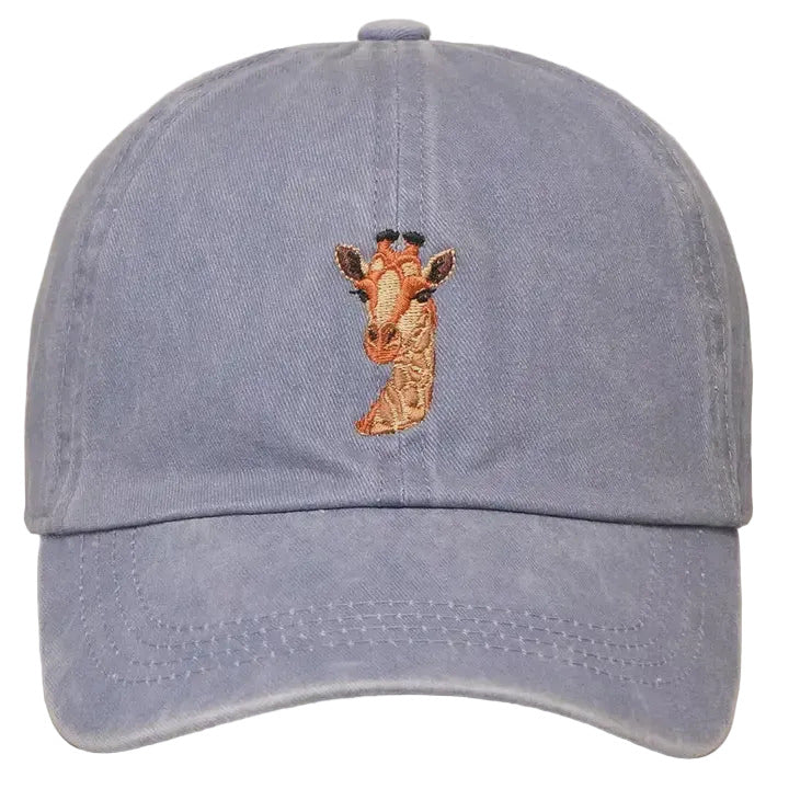 Embroidered Baseball Cap - Giraffe Denim Blue