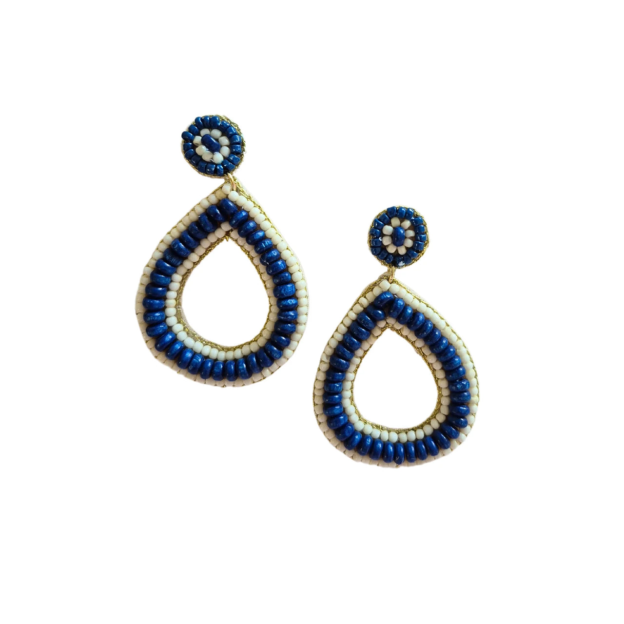 Beaded Teardrop Earrings - Navy