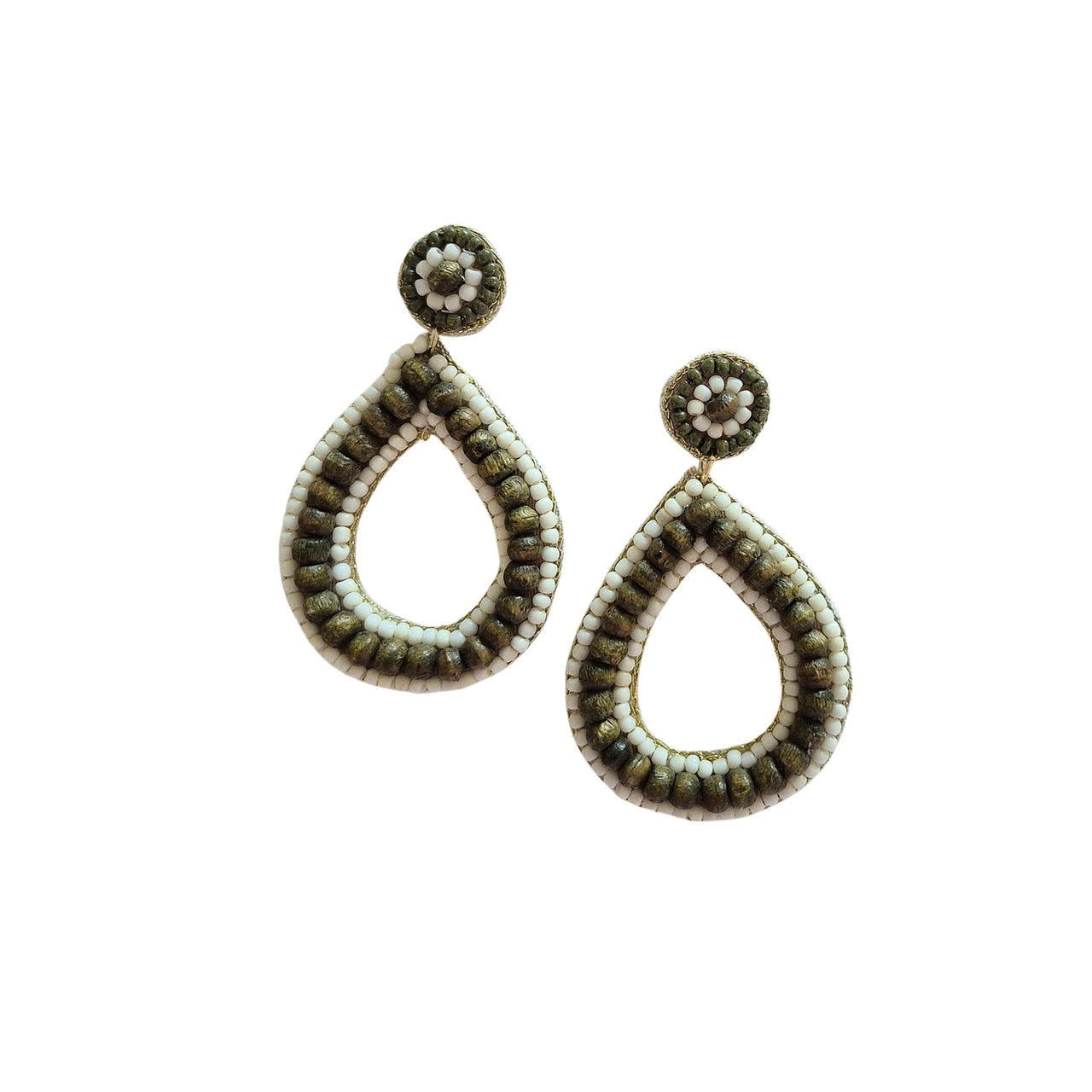Beaded Teardrop Earrings - Olive