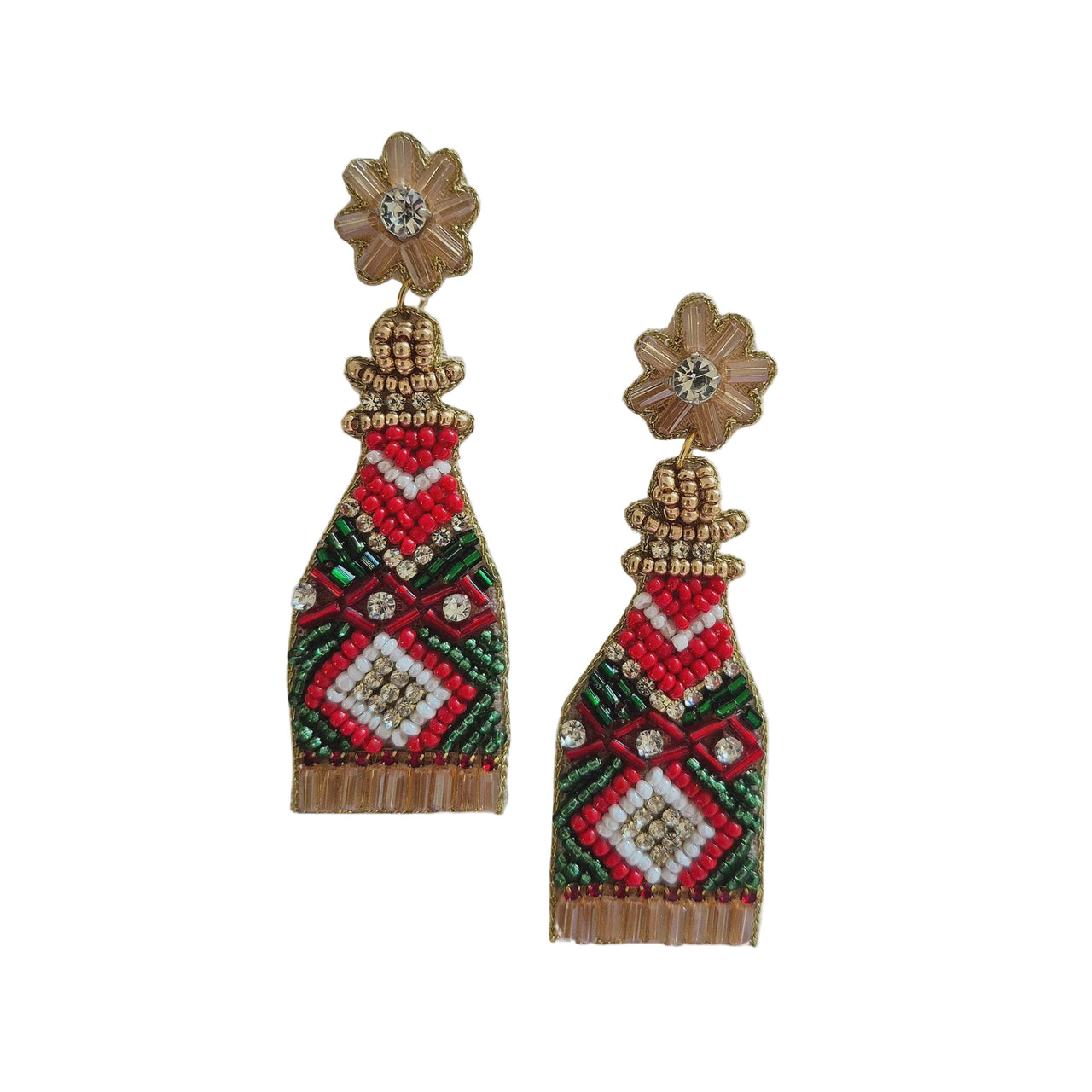 Beaded Christmas Earrings - Bubbles Bottle